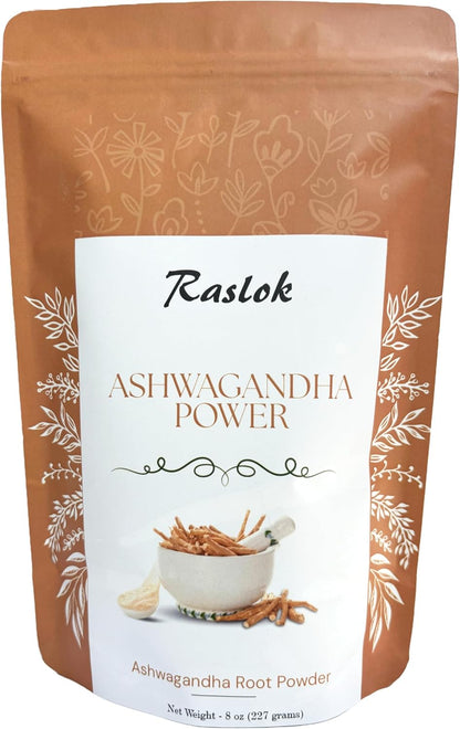 Raslok Ashwagandha Root Powder | Finest Grade A | Non-GMO, Vegan & Raw from India (227 g)