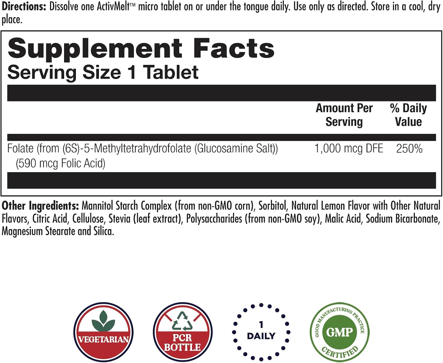 KAL Methyl Folate 1000 µg - Active 5-MTHF Supplement, Vegetarian Micro Tablets, Natural Lemon - 60 Count - görsel 2