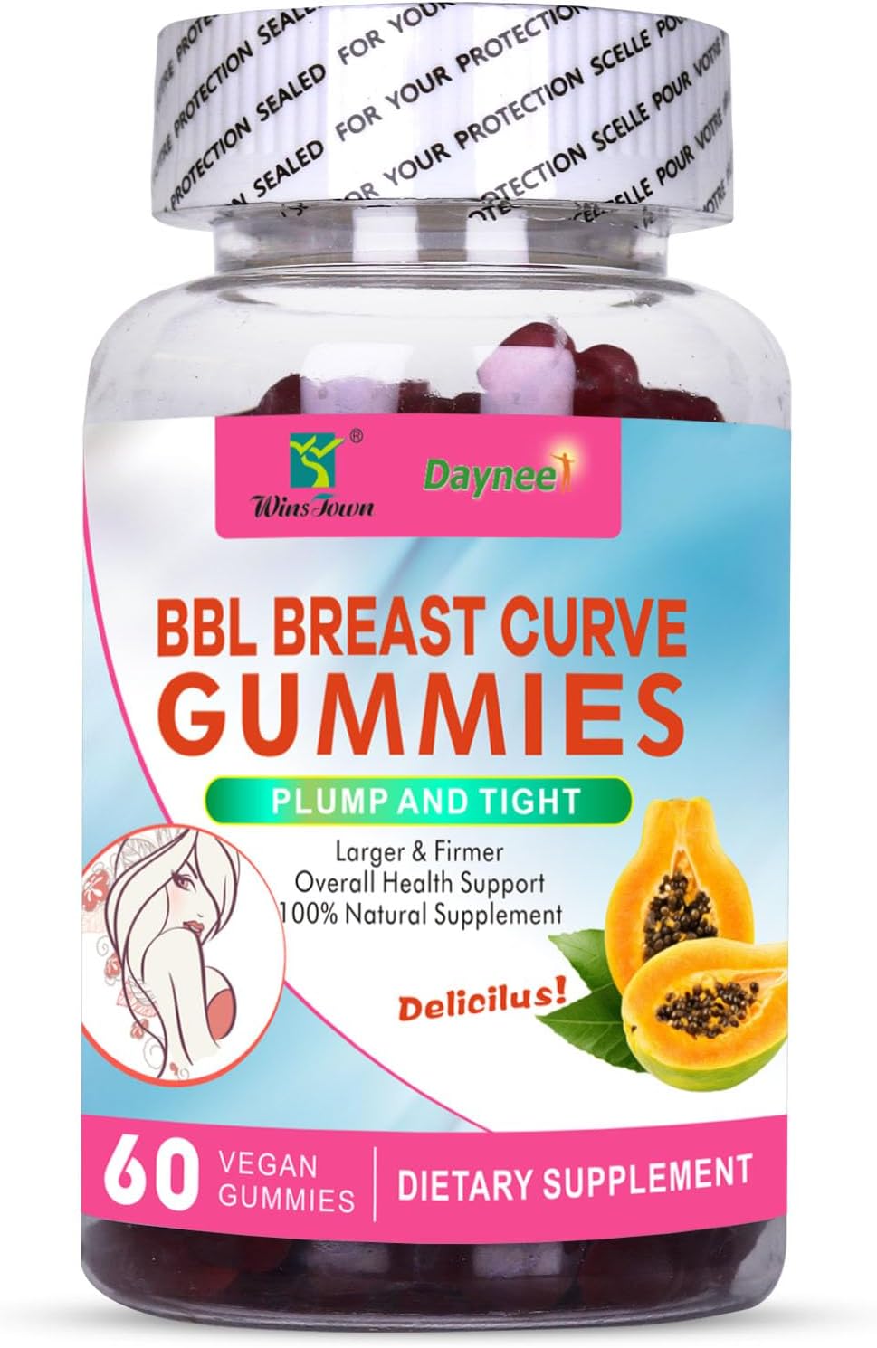 Wins Town BBL Breast Curve Gummies, 60 Count | Butt & Breast Enhancement Food Supplement - görsel 8
