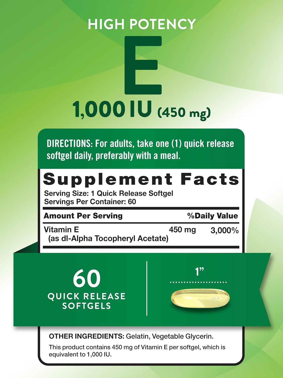 Nature's Truth Vitamin E Softgels | 1000 IU | 60 Count | Non-GM & Gluten-free Supplement - görsel 2
