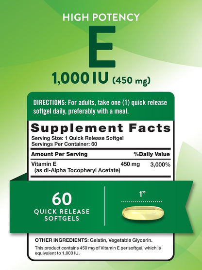 Nature's Truth Vitamin E Softgels | 1000 IU | 60 Count | Non-GM & Gluten-free Supplement