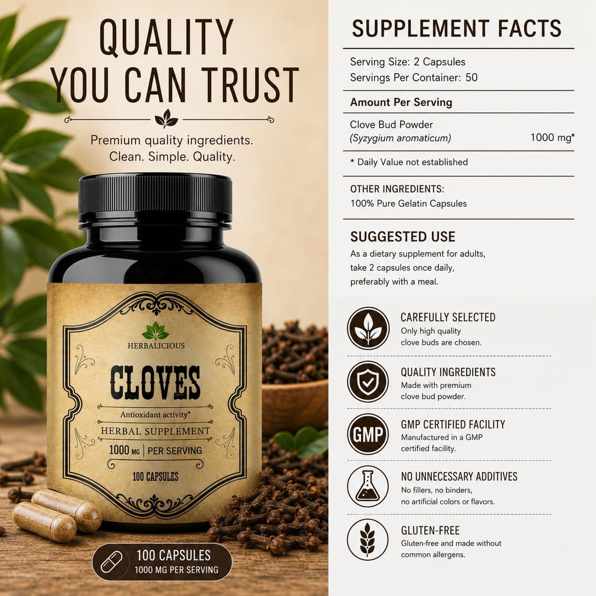 Cloves Capsules – Natural Dietary Supplement for Bone, Digestive & Antioxidant Support (100 Capsules) - görsel 6