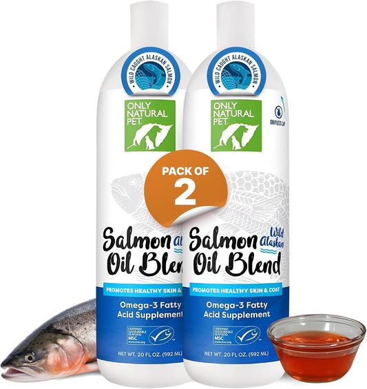 Only Natural Pet Wild Alaskan Salmon Oil for Dogs & Cats – Omega-3 & 6 Supplement – 2 x 591 ml Bottles