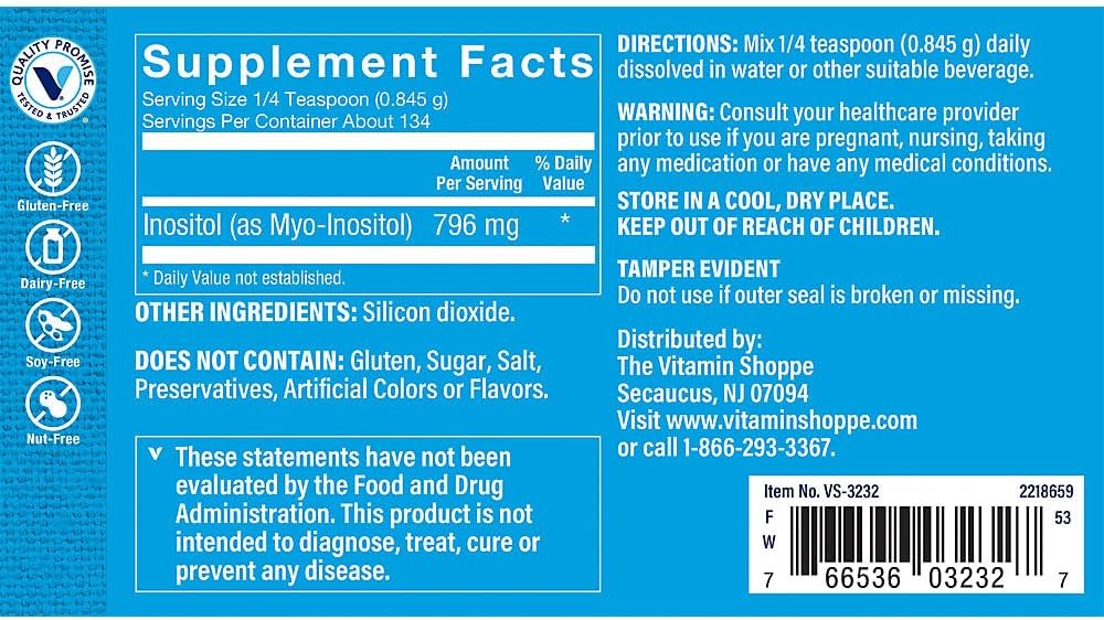 The Vitamin Shoppe Inositol Powder - Pure – Promotes mood balance: By influencing serotonin and dopamine pathways, – Image 2