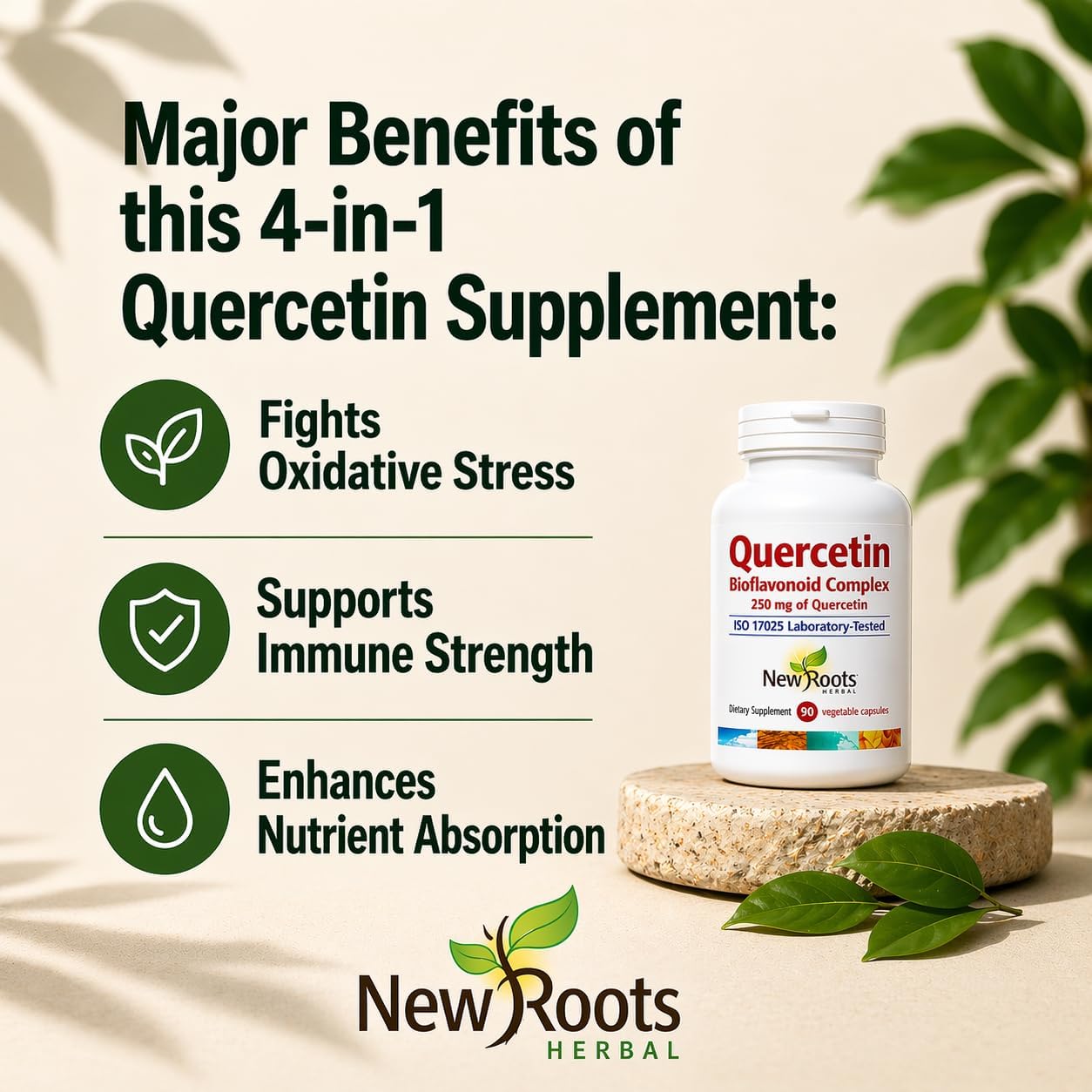 NEW ROOTS HERBAL Quercetin with Bromelain Capsules | 4-in-1 Formula | Immune System Support & Cardiovascular Health | 90 Vegetable Capsules, Non-GMO - görsel 8