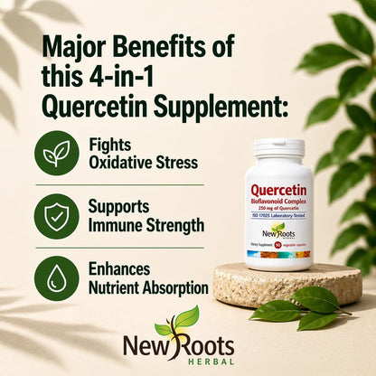 NEW ROOTS HERBAL Quercetin with Bromelain Capsules | 4-in-1 Formula | Immune System Support & Cardiovascular Health | 90 Vegetable Capsules, Non-GMO