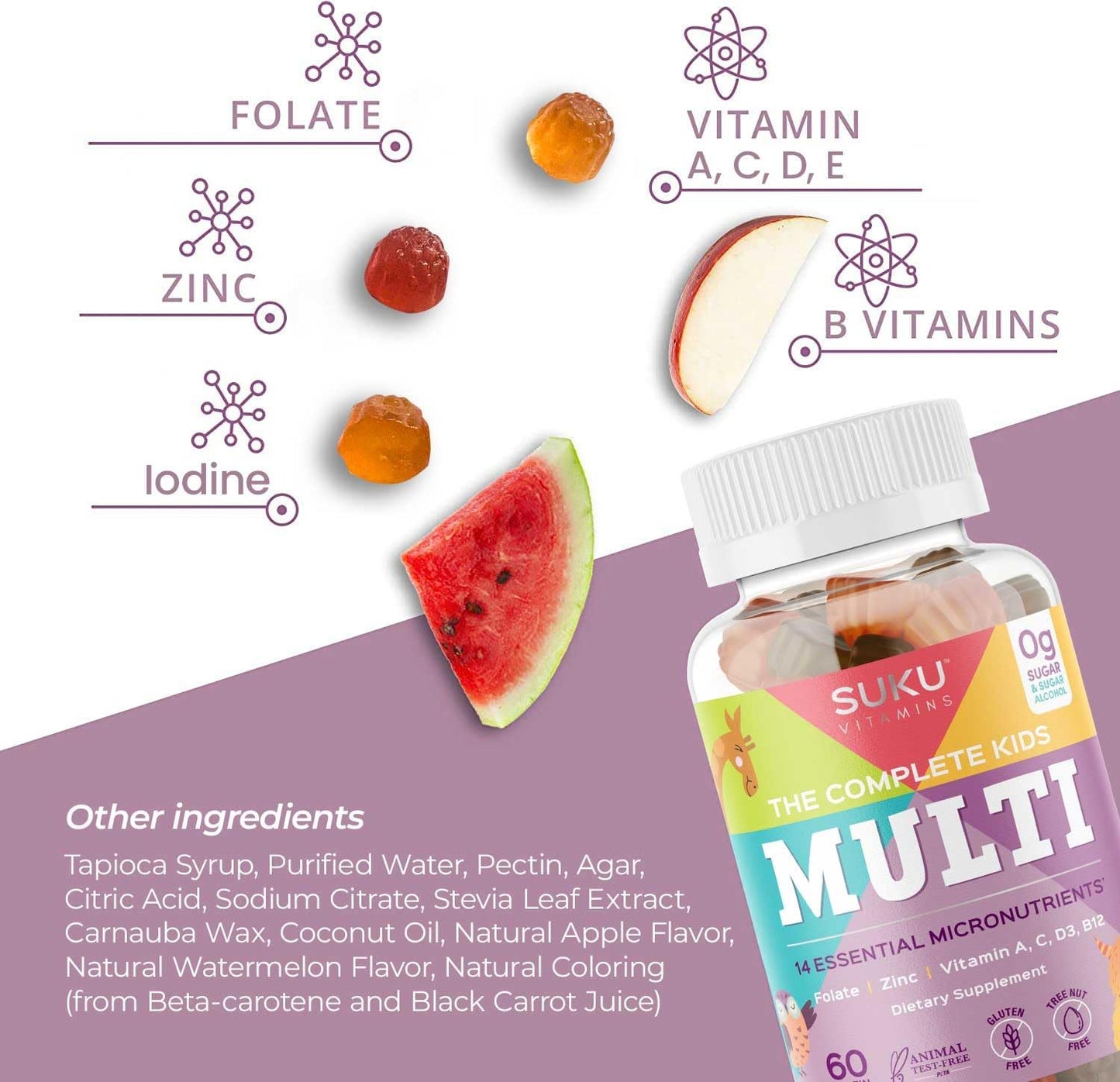 SUKU The Complete Kids Multivitamin Gummies – Sugar-Free, Gluten-Free, Non-GMO, Tropical Bonanza Flavour (60 Count) - görsel 5