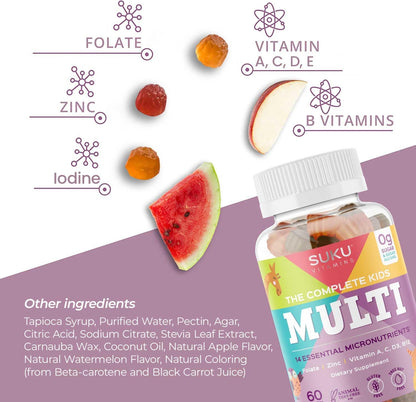 SUKU The Complete Kids Multivitamin Gummies – Sugar-Free, Gluten-Free, Non-GMO, Tropical Bonanza Flavour (60 Count)