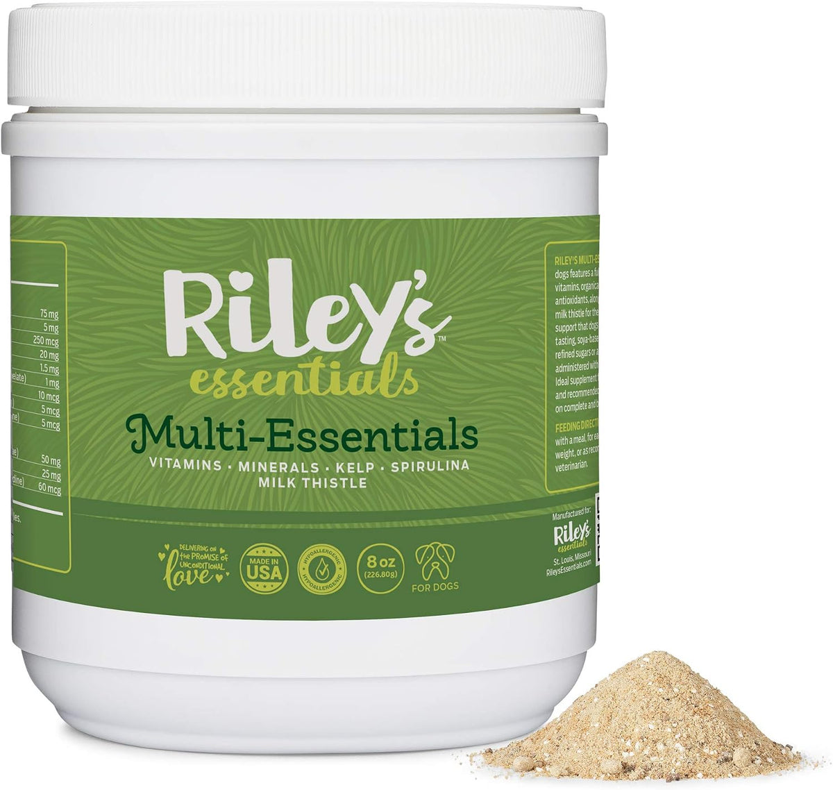 Riley's Multi-Essentials Multivitamin for Dogs - Vitamins, Minerals, Spirulina, Kelp, and Milk Thistle - Puppy and Senior Dog Vitamins - 227g Powder - görsel 1