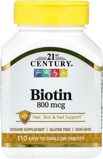 21st Century Biotin 800 mcg (Pack of 2, 220 Tablets)