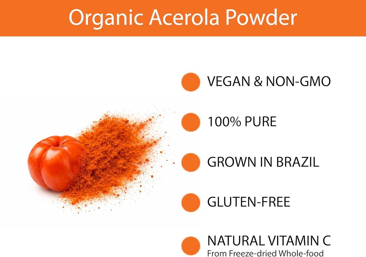 Organic Acerola Powder, Freeze-Dried: 60 Servings | 500 mg Natural Vitamin C from Whole-Food - görsel 4