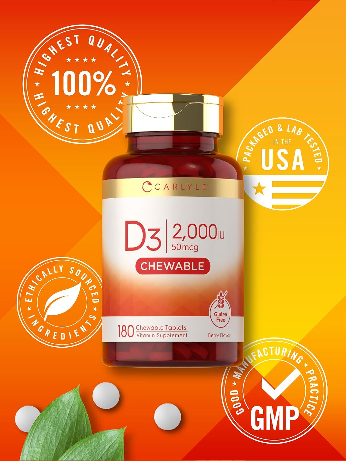 Carlyle Chewable Vitamin D3 2000 IU - 180 Berry Flavoured Tablets - görsel 6