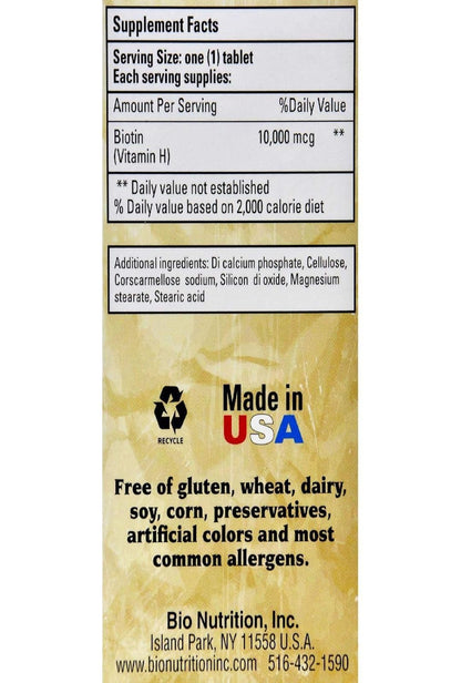 Bio Nutrition Biotin 10,000 mcg, 60 Capsules
