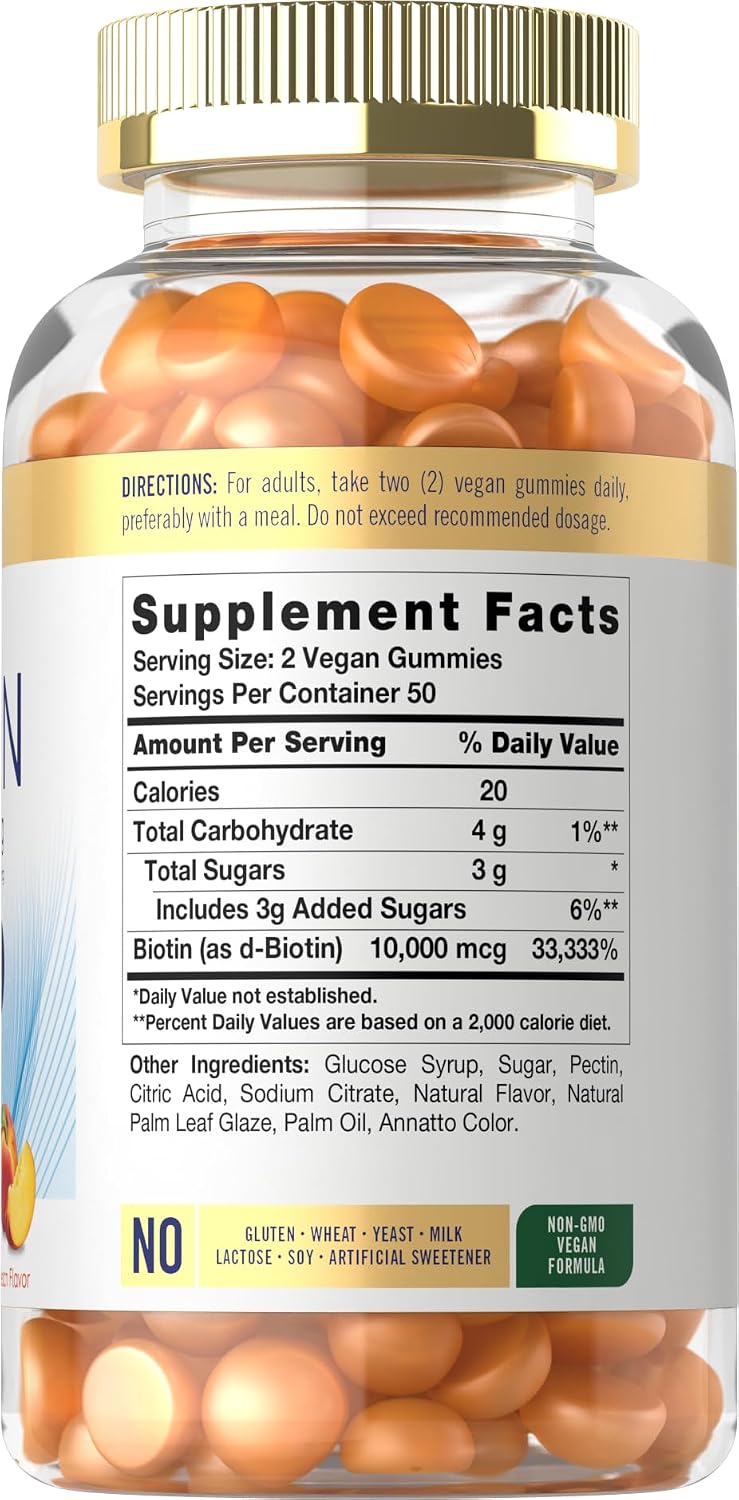 Carlyle Biotin 10000mcg Gummies – 100 Count, Peach Flavour, Vegan, Non-GMO, Gluten-free - görsel 2