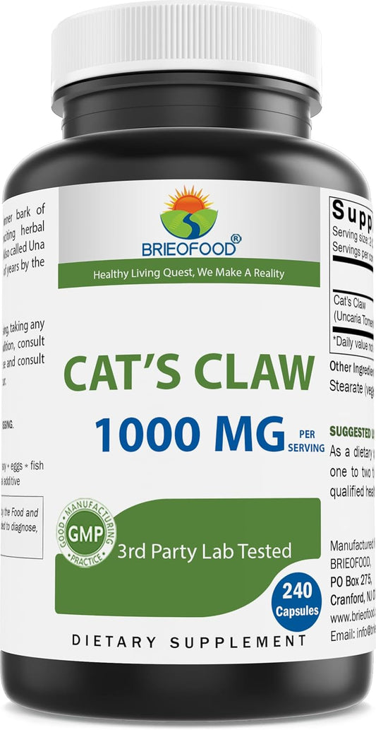 Brieofood Cat's Claw 1000 mg per Serving - 240 Capsules - Non-GMO, Gluten-free