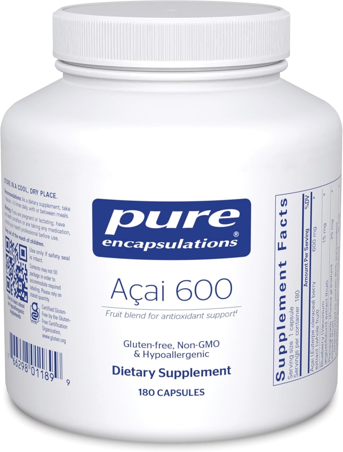 Pure Encapsulations Acai 600 - Antioxidant Berry Supplement with Fibre, 180 Capsules - görsel 1