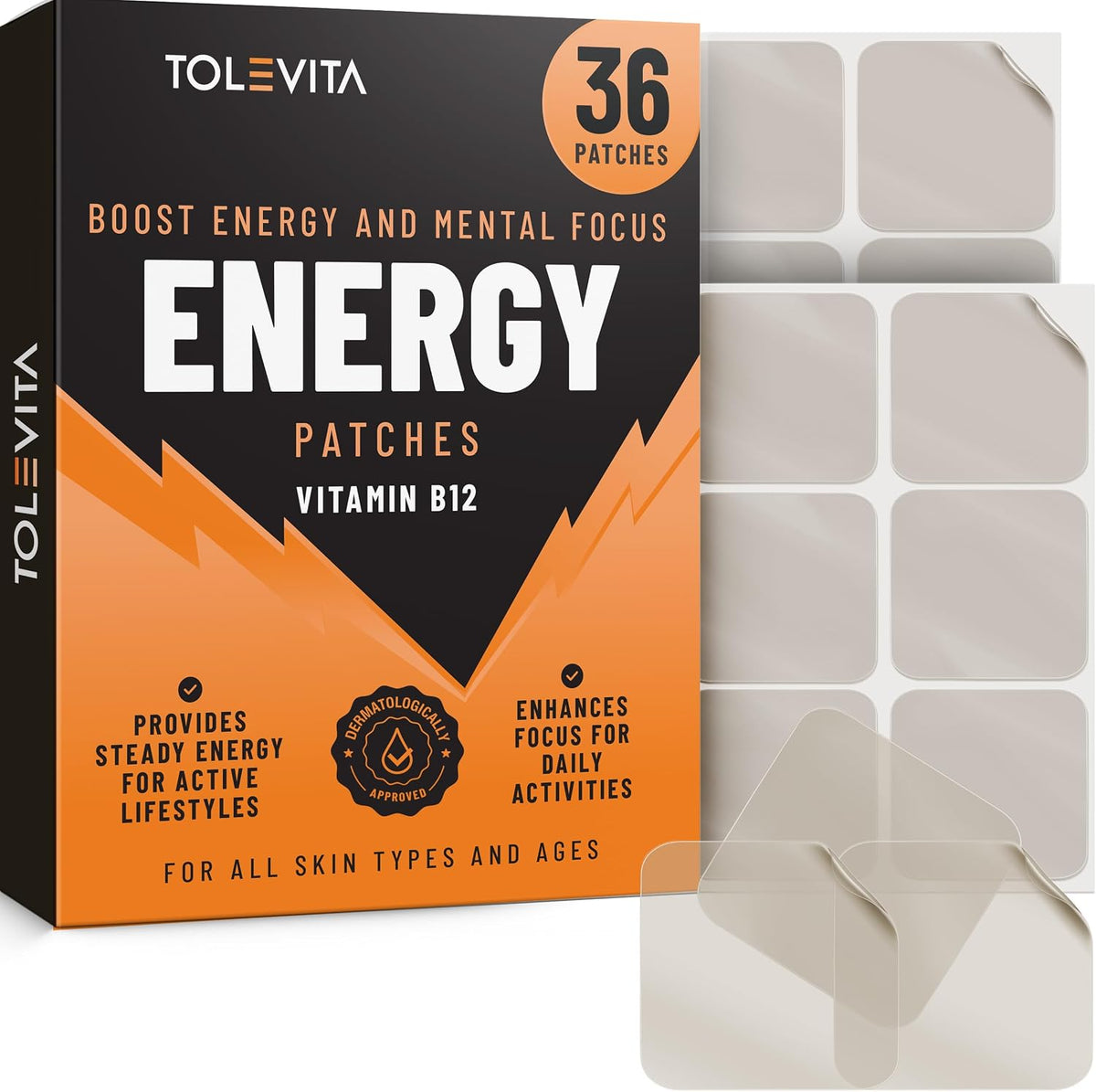 TOLEVITA Vitamin B12 Energy Patches, 36 Count - görsel 1