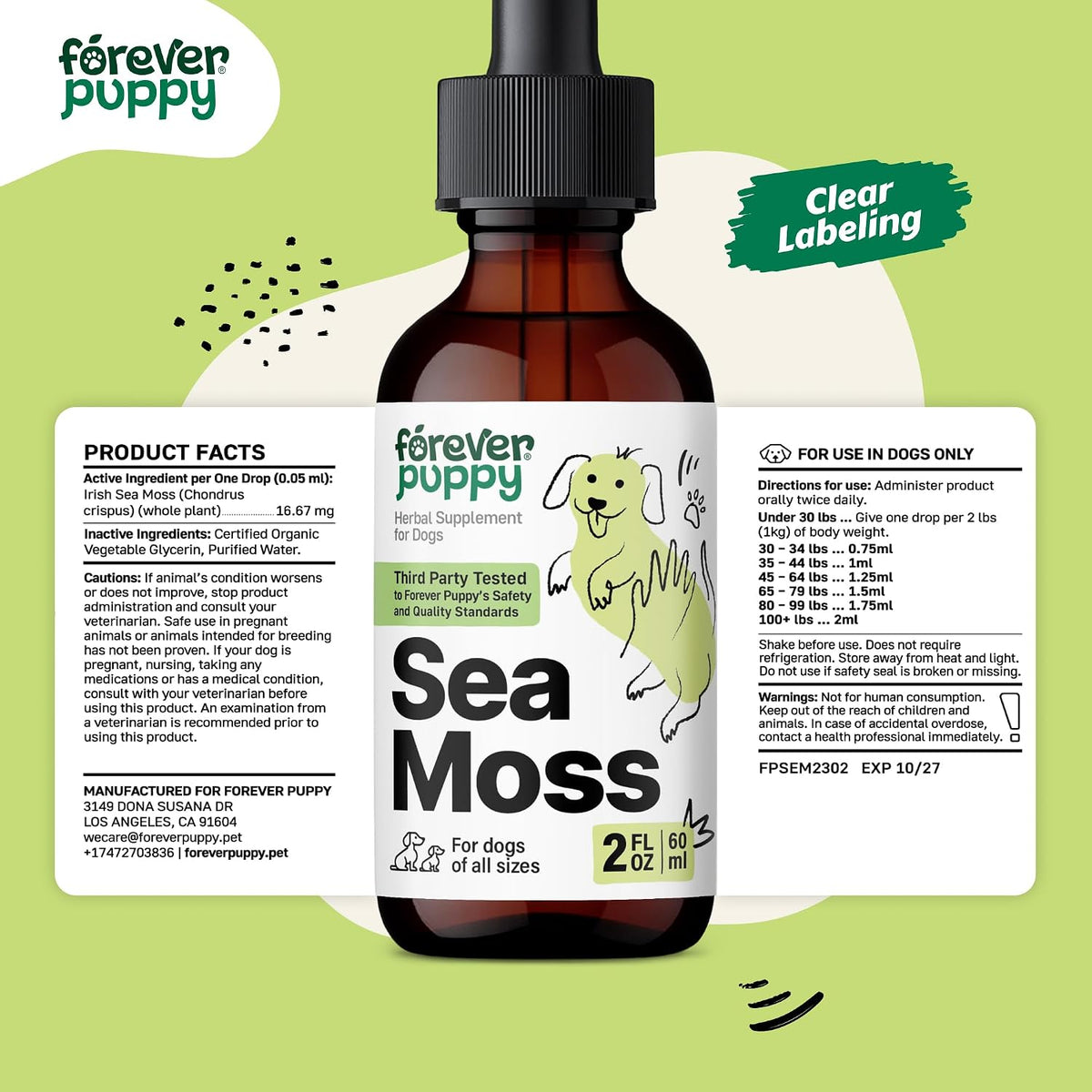 Forever Puppy Irish Sea Moss Drops for Dogs - Thyroid Function & Energy - Nutritional Drops with Liquid Sea Moss Extract - Alcohol-Free - 60 ml - görsel 7