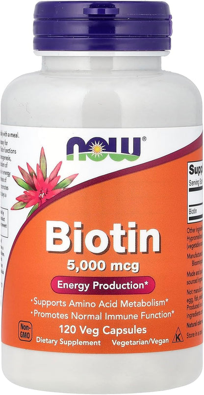Now Foods Biotin 5 mg Vegetarian Capsules, 120 Count