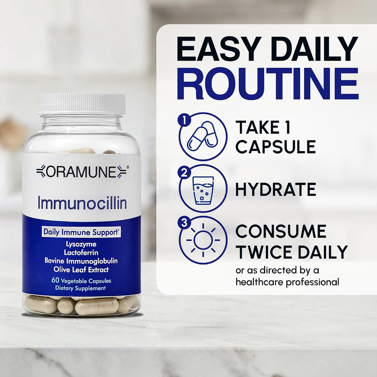 ImmunoCillin Immune Support Supplement with Lactoferrin, Lysozyme, Bovine Immunoglobulin & Olive Leaf Extract – Supports Immune Defence, Promotes Cellular Health for Adults – 60 Capsules - görsel 3