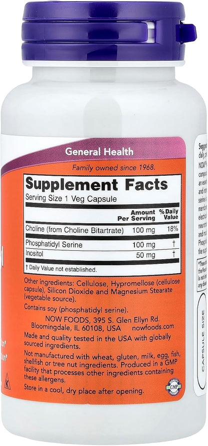 NOW Foods Phosphatidyl Serine, 100 mg, 60 Vegan Capsules (2-Pack)