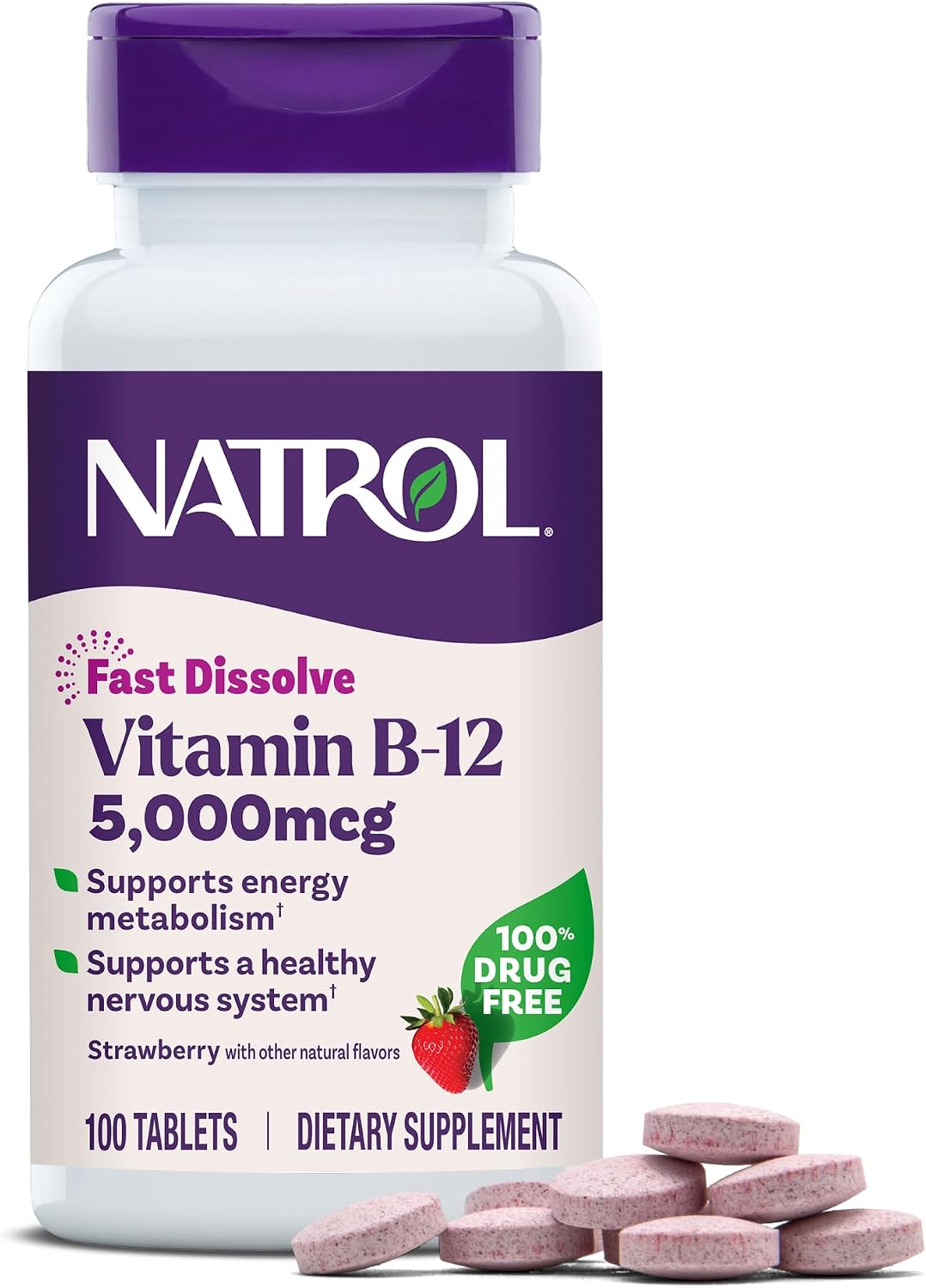 Natrol Vitamin B12 5000 mcg Fast Dissolve B12 Supplement, 100 Tablets - görsel 1