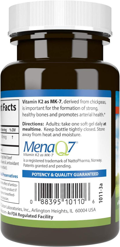 Carlson Labs Vitamin K2-7 45 µg Food Supplement Softgels, 90 Count