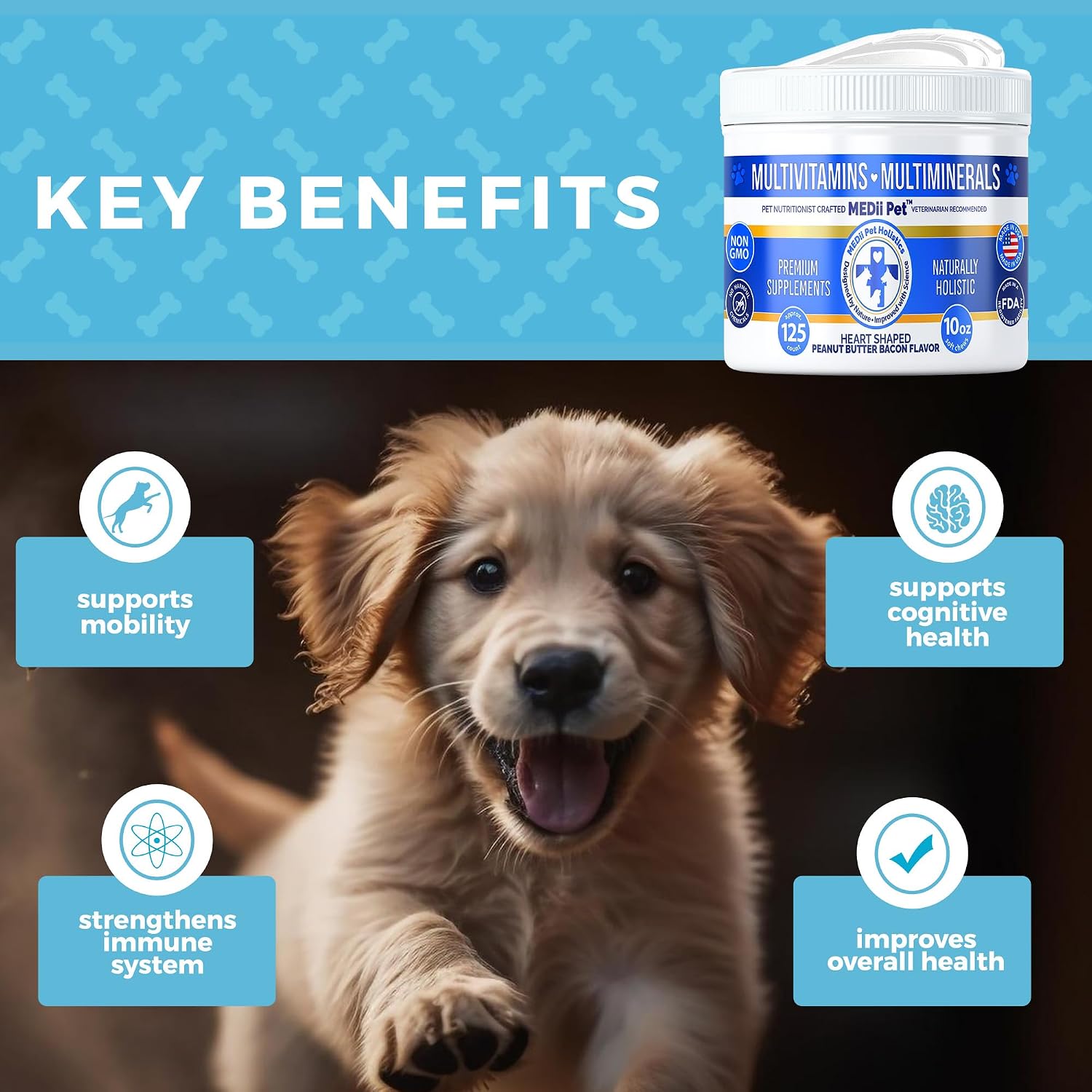 MEDii Pet Dog Multivitamin + 74 Organic Minerals - Overall Health Builder, 125 Chews - görsel 7