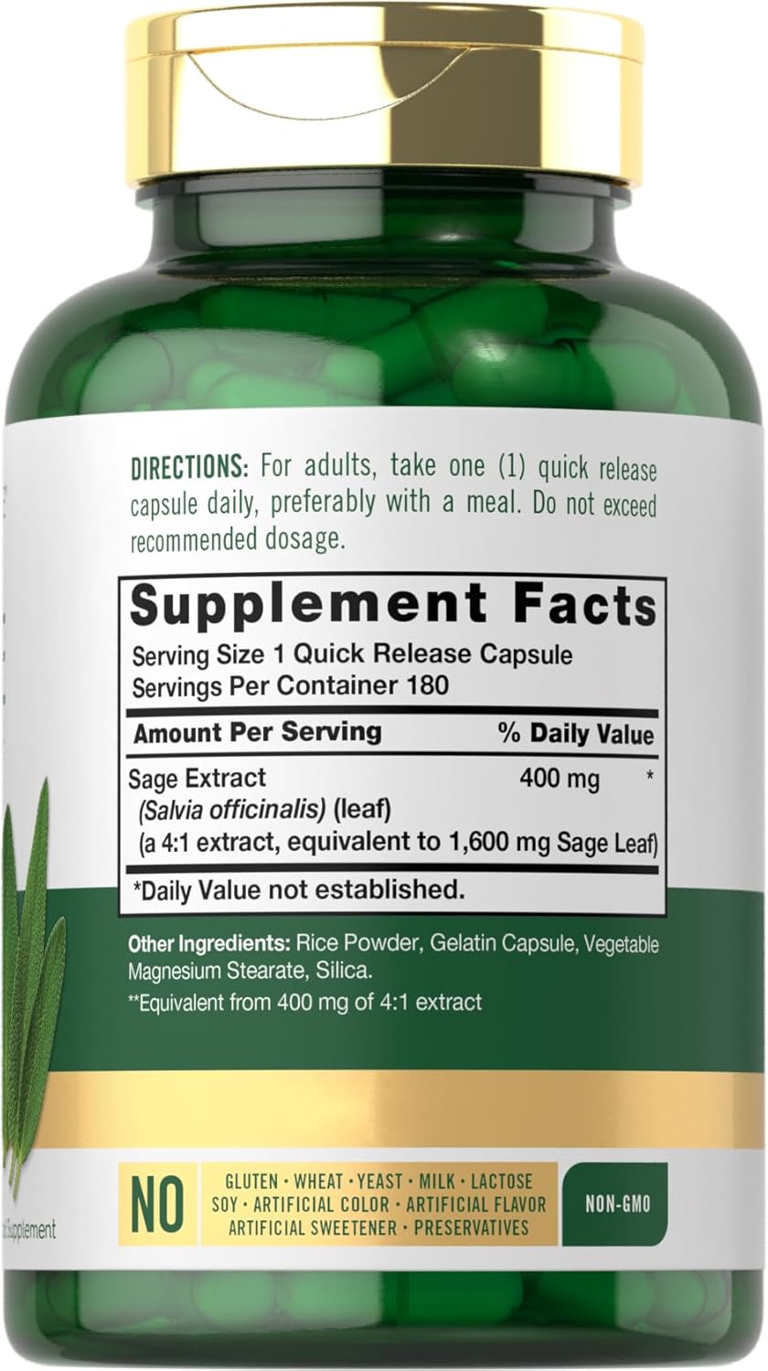 Carlyle Sage Supplement - High Strength Leaf Extract, 180 Capsules - görsel 2