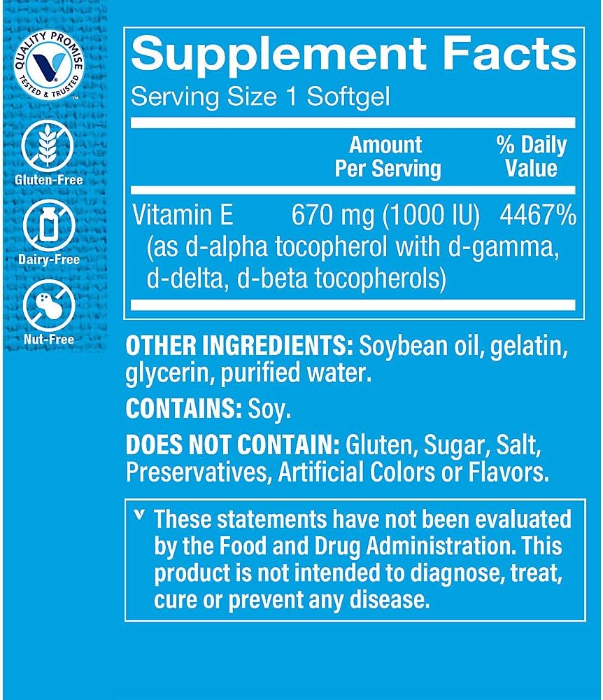 The Vitamin Shoppe Vitamin E 1,000 IU – Antioxidant Support for Skin Health & Cell Protection, Daily Vitamin (240 Softgels) - görsel 3