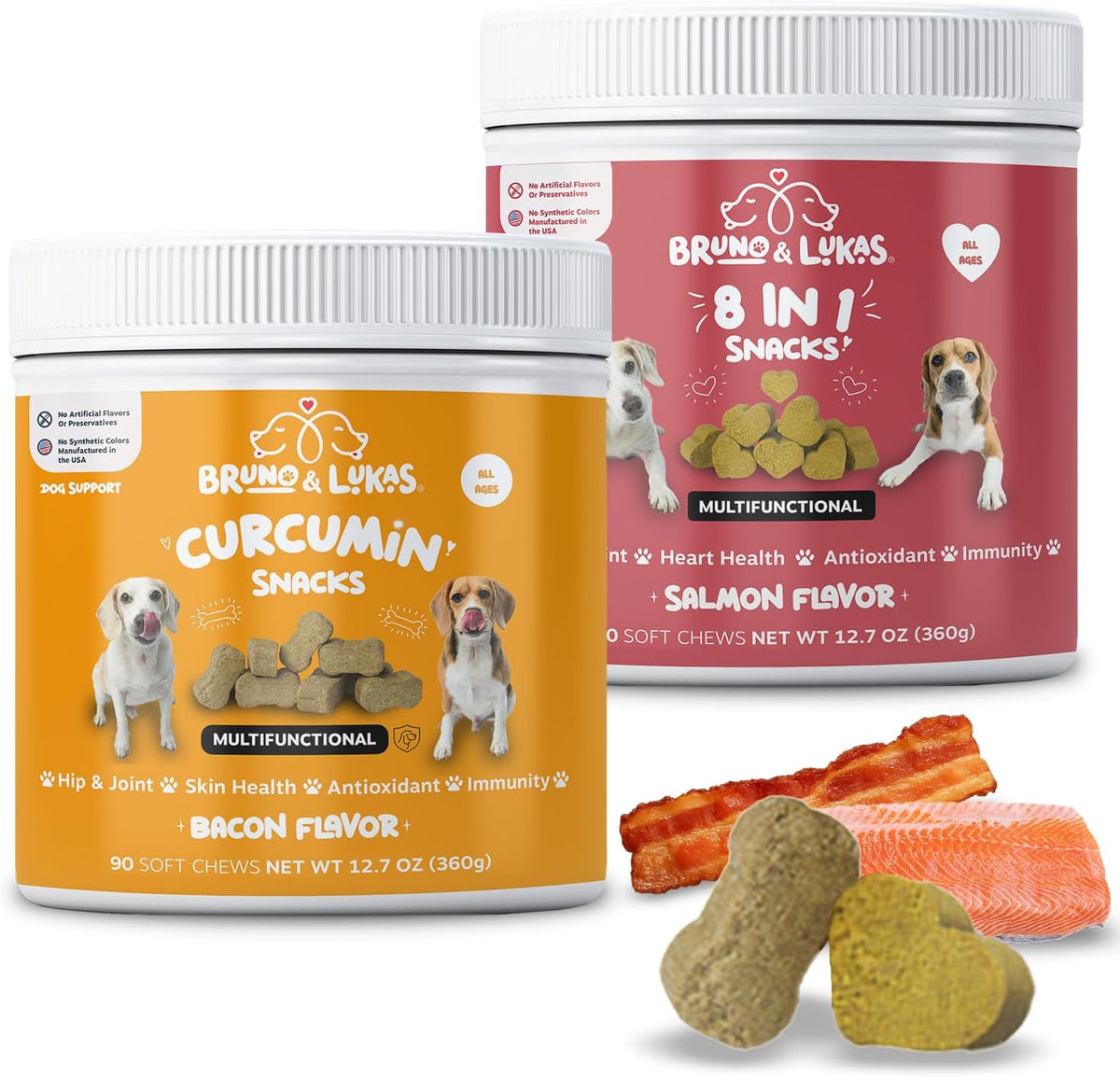 Bruno & Lukas Turmeric & Multivitamin Chews for Dogs – 10-in-1 Supplement with Glucosamine, Curcumin, Omega Fish Oil & Antioxidants – Joint, Immune, Digestive, Skin & Coat Support (90 Chews) - görsel 1