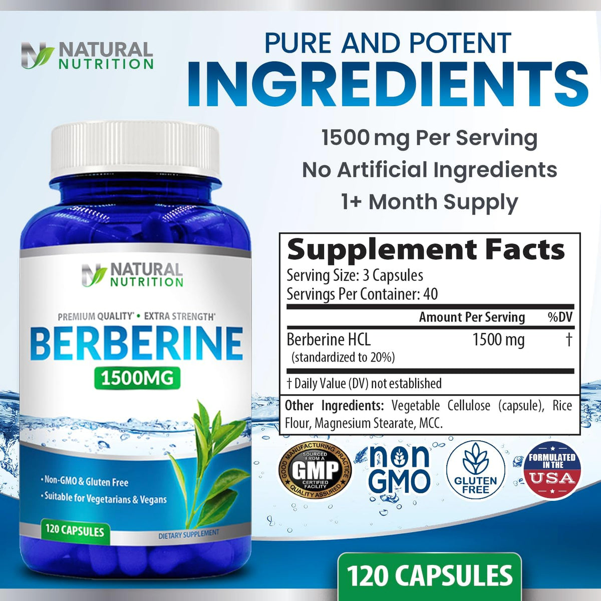 Natural Vitamin Extra Strength Berberine HCL 1500mg – 120 Capsules - görsel 5