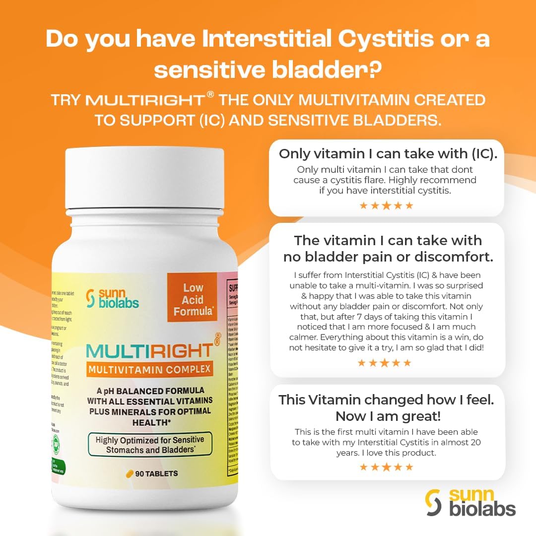 MULTIRIGHT Low Acid Multivitamin | Bladder-Friendly | 14 Vitamins and 14 Minerals | pH Balanced | 90 Tablets - görsel 4