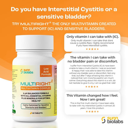 MULTIRIGHT Low Acid Multivitamin for Sensitive Stomachs and Bladders - 180 Tablets
