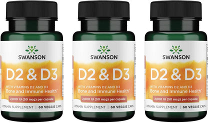 Swanson D2 & D3-2,000 IU - Bone Health & Immune Support Supplement - 60 Vegetable Capsules