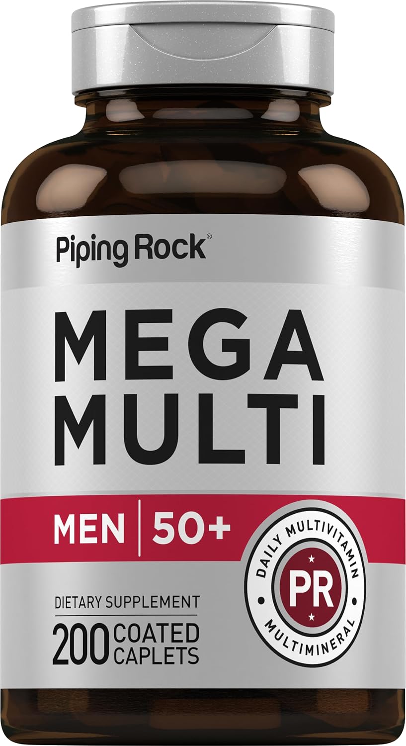 Piping Rock Mega 50 Plus Multivitamin for Men Over 50+ - Magnesium, Calcium & Zinc, 200 Caplets - görsel 1