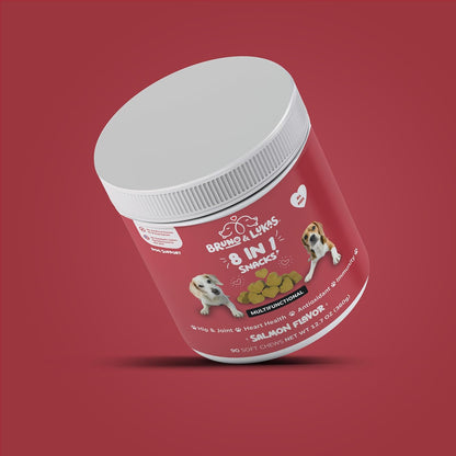 8-in-1 Multivitamin for Dogs with Glucosamine & Omega Fish Oil – Salmon Flavour – 90 Chews