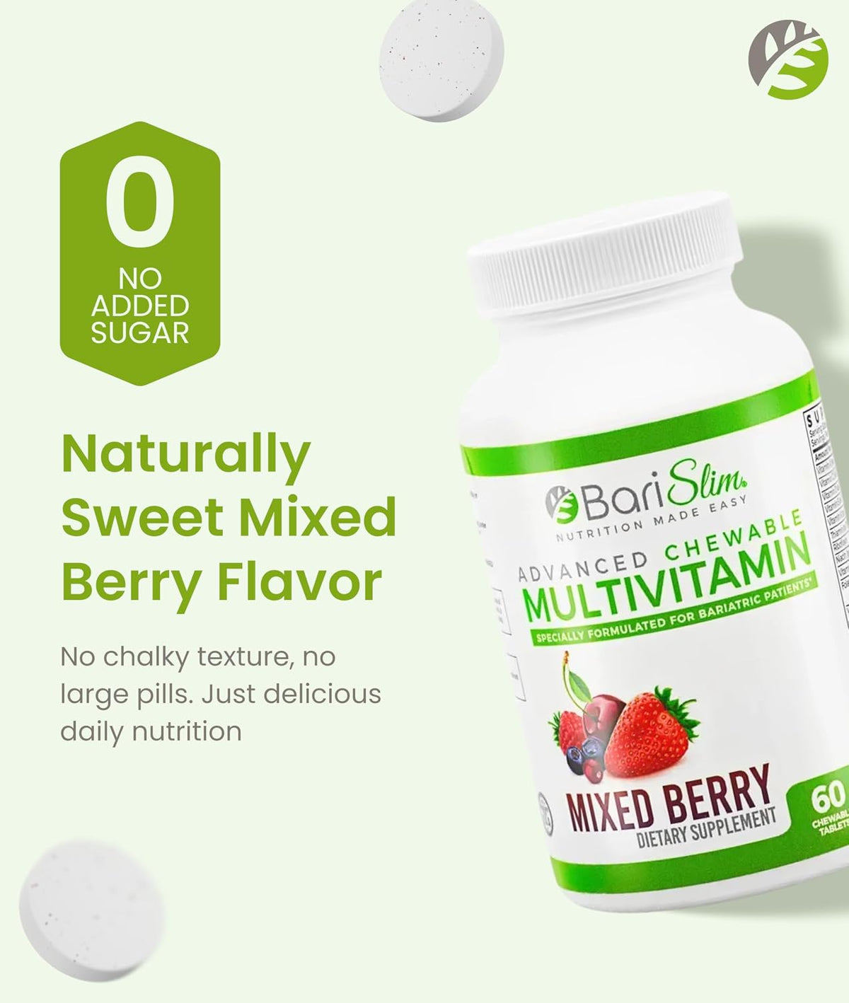 BariSlim Advanced Chewable Bariatric Multivitamin Tablets - Mixed Berry, 60 Chewable Tablets - görsel 4