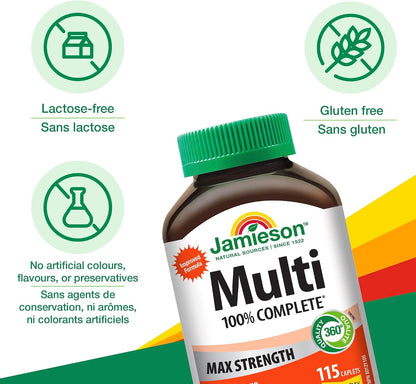 Jamieson 100% Complete Multivitamin Max Strength Formula, 115 tablets