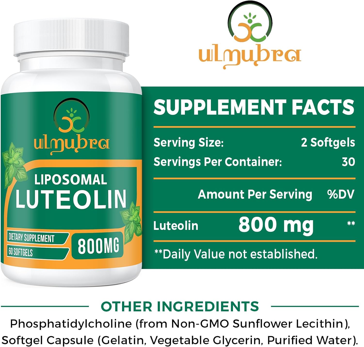 Ulmubra 800 MG Liposomal Luteolin Food Supplement - Enhanced Absorption, Premium Antioxidant for Brain & Overall Wellbeing, 60 Softgels - 30-Day Supply - görsel 4