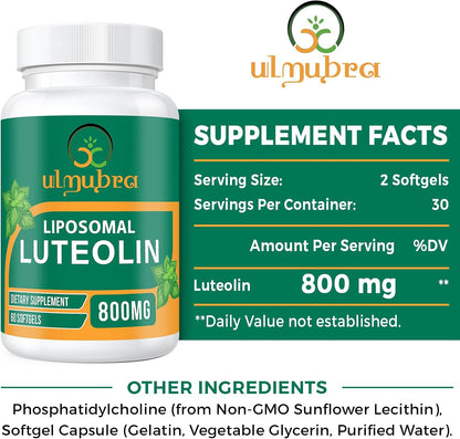 Ulmubra Liposomal Luteolin 800mg – Enhanced Absorption Antioxidant Supplement, 60 Softgels (30-Day Supply)
