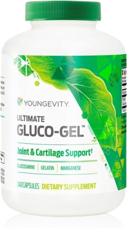 Youngevity Ultimate Gluco-Gel – Bone & Joint Support with Glucosamine, Gelatin & Manganese – 240 Capsules (4 Bottles)