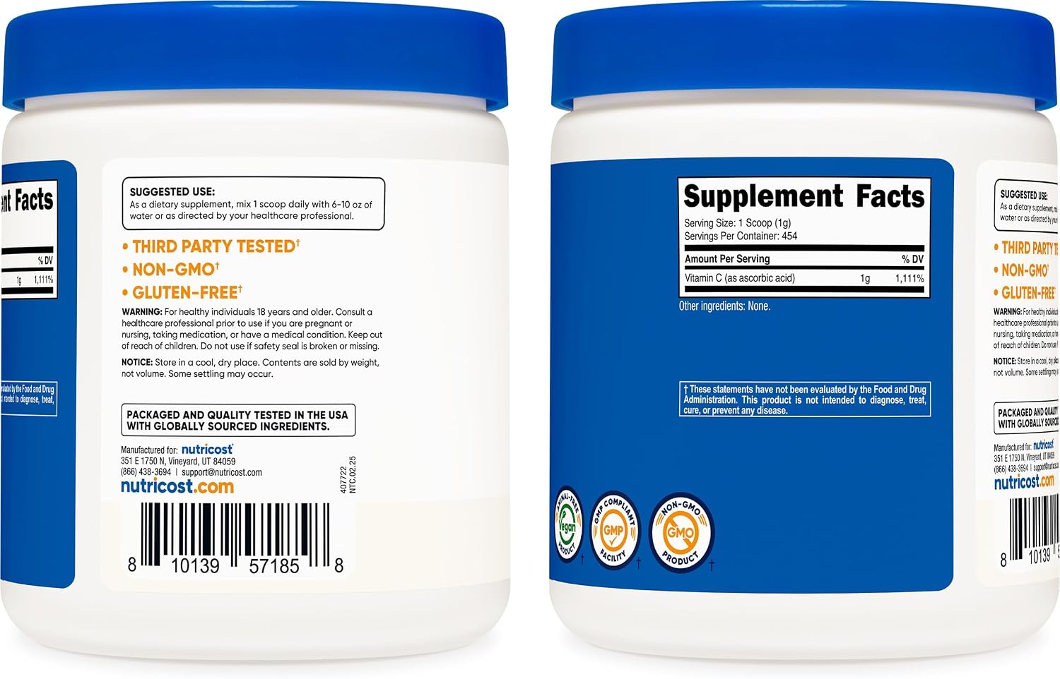 Nutricost Pure Ascorbic Acid Powder (Vitamin C) 454g - görsel 6