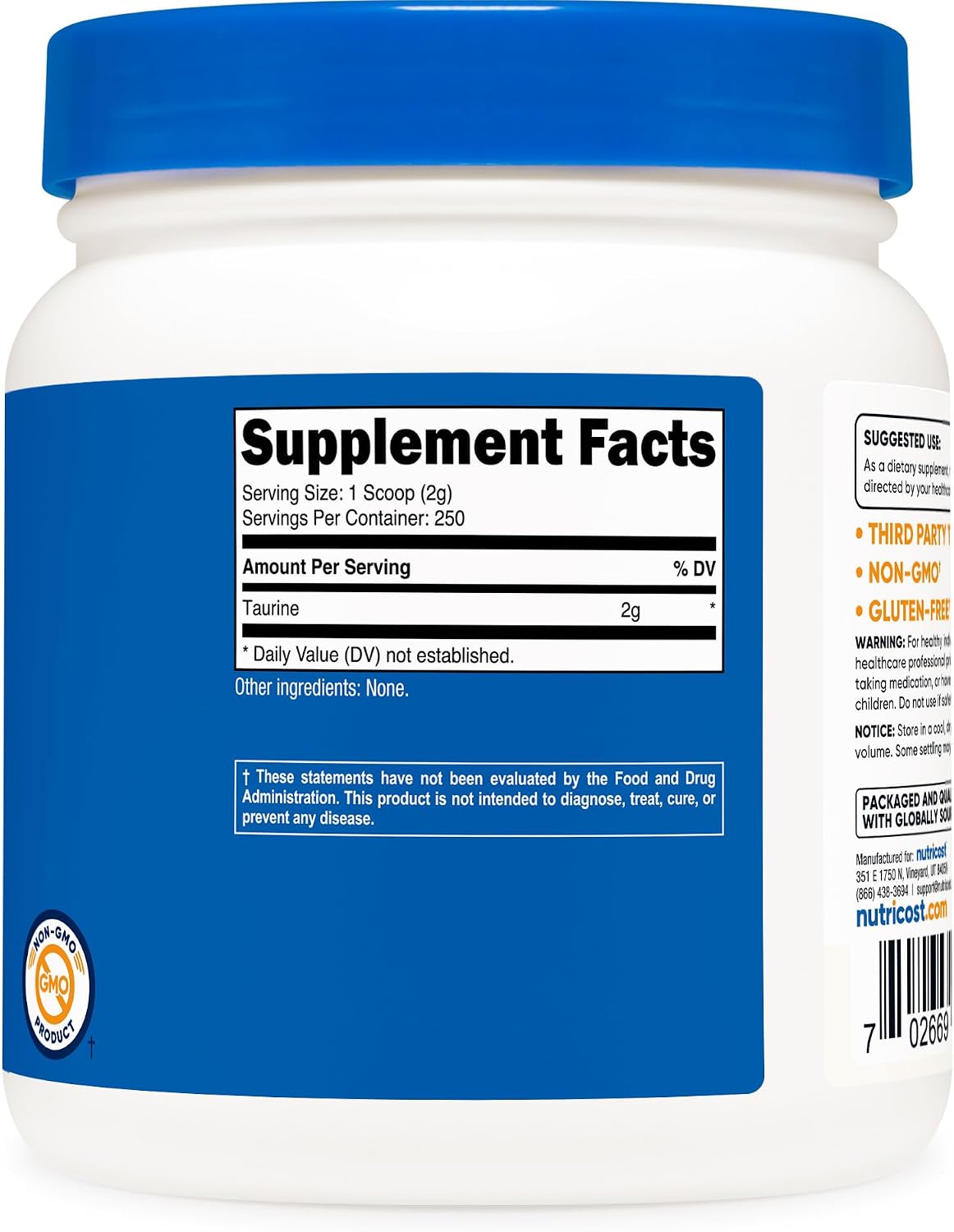Nutricost Taurine Powder (500 Grammes) - 250 Servings - görsel 5