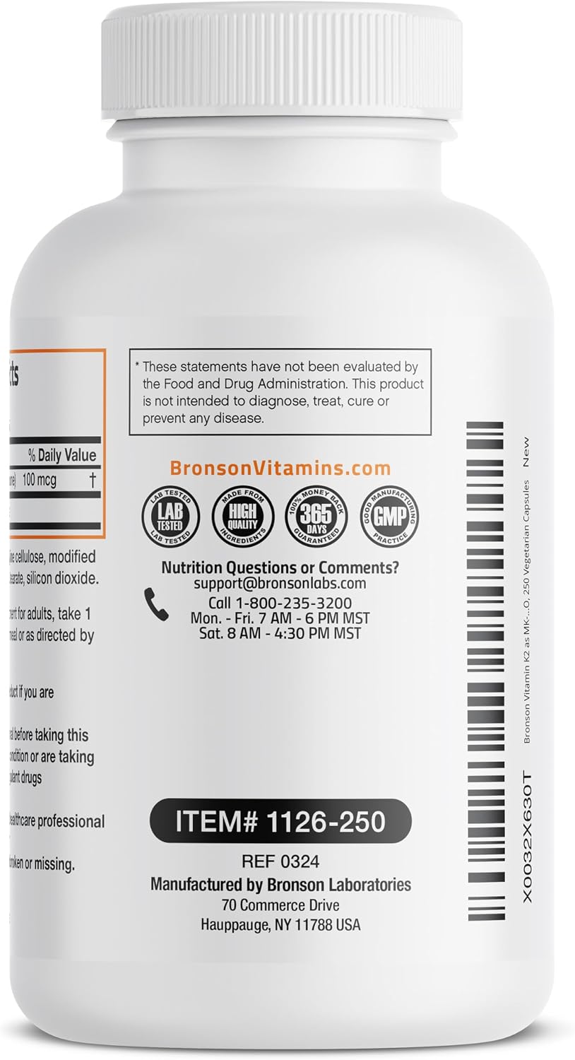 Bronson Vitamin K2 MK-7 Menaquinone 100 mcg, 250 Capsules - görsel 7