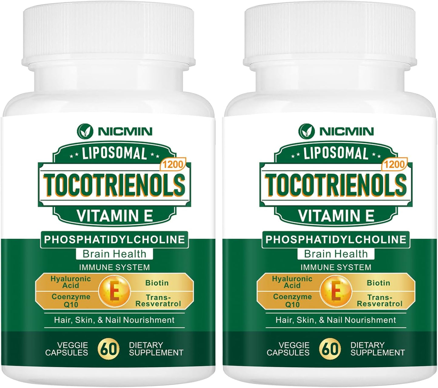 NICMIN Liposomal Vitamin E Tocotrienols 1200mg - High Absorption Formula with Phosphatidylcholine, CoQ10, and Hyaluronic Acid - 120 Capsules - görsel 1