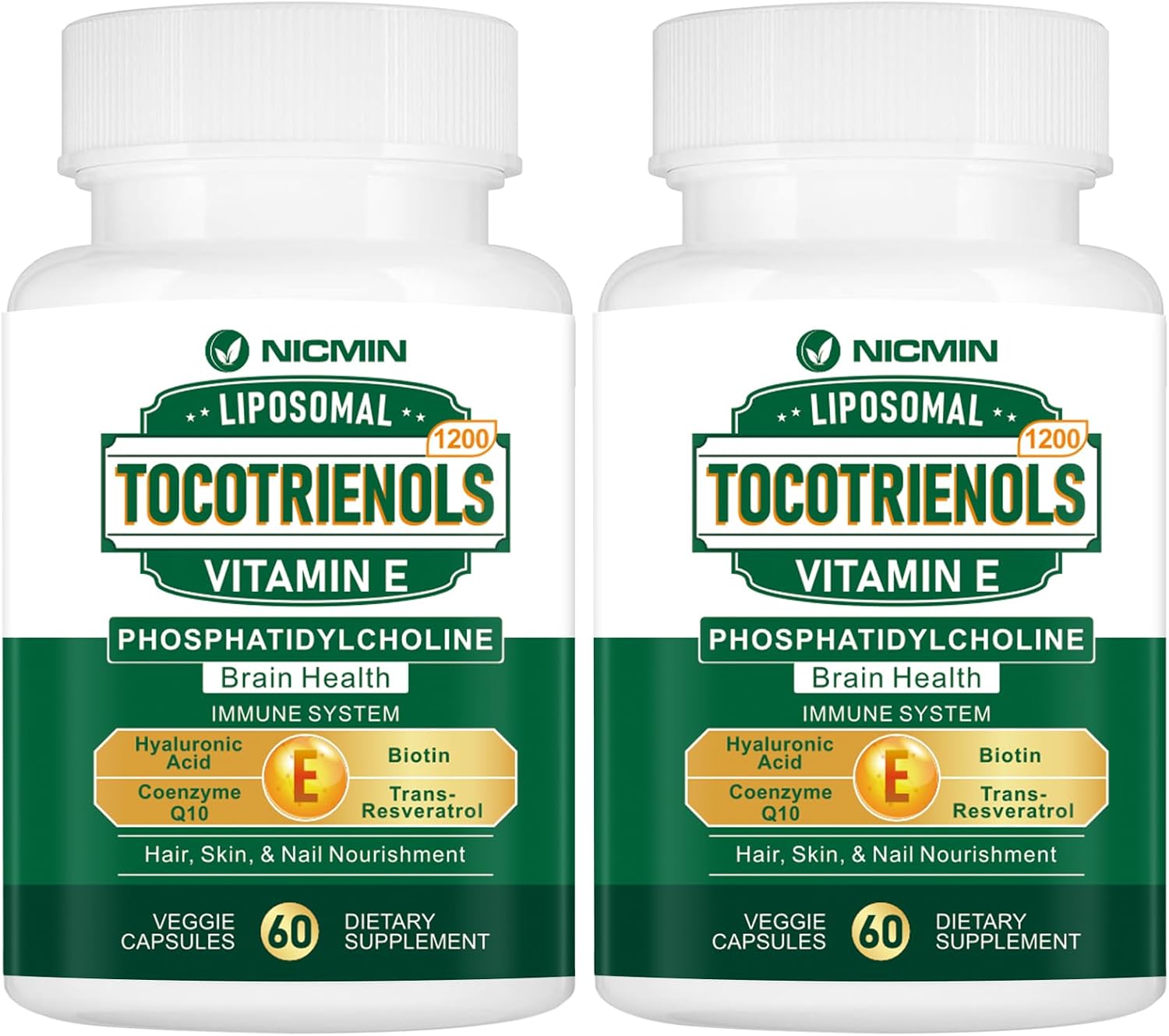 NICMIN Liposomal Vitamin E Tocotrienols 1200mg - High Absorption Formula with Phosphatidylcholine, CoQ10, and Hyaluronic Acid - 120 Capsules - görsel 1