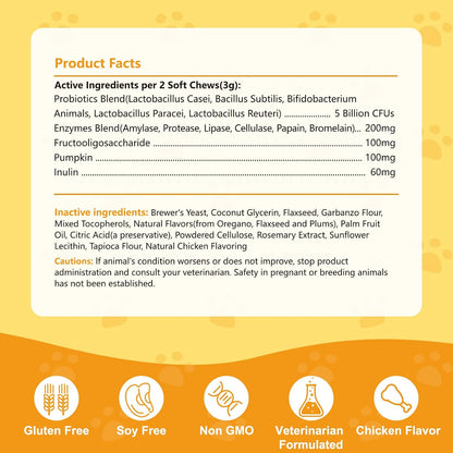 PICPOW Probiotics for Dogs & Cats, with Prebiotics, Digestive Enzymes, Inulin, Pumpkin – 120 Soft Chews