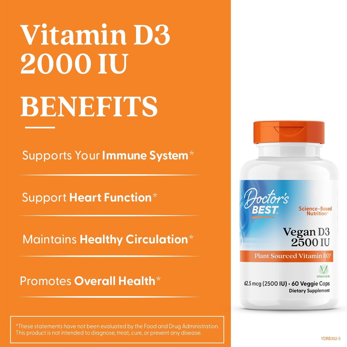 Doctor's Best Vegan Vitamin D3 2500 IU - 60 Veggie Capsules - görsel 2