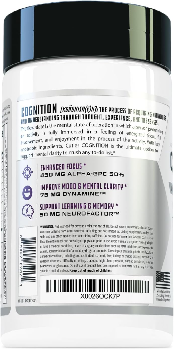 Cutler Nutrition COGNITION High Potency Brain Nootropic Focus Supplement (60 Capsules) - görsel 2